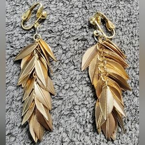 Goldtone Leaf Cascade Clip On Earrings with Layered Design